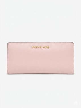 Michael Kors Pale Pink Saffiano Continental Wallet with Gold Logo